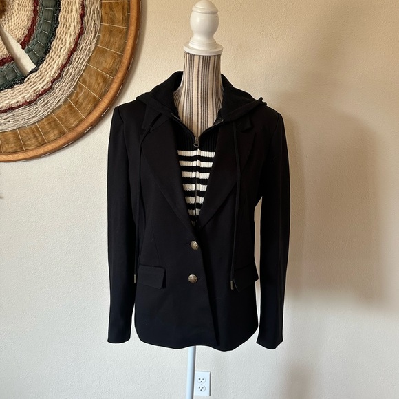 Evereve Blazer Black Removable Striped Insert With Hood Woman's M - Picture 4 of 12
